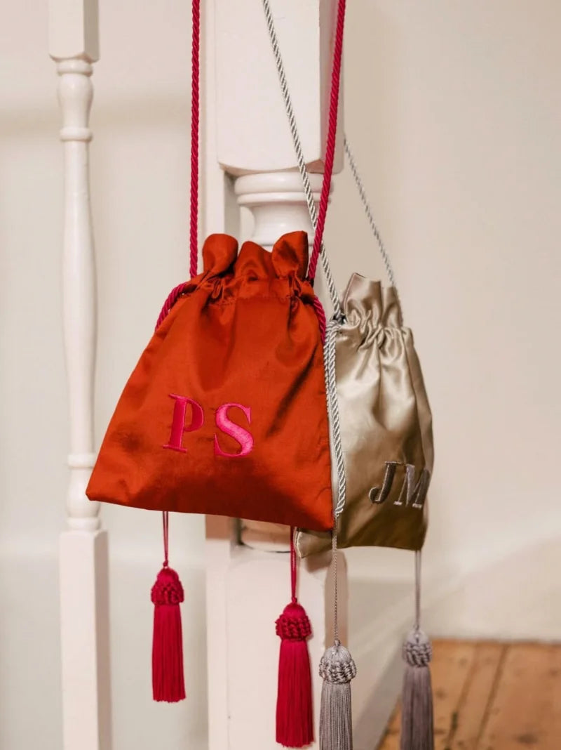 Yellow and Pink Silk Pouch Bag