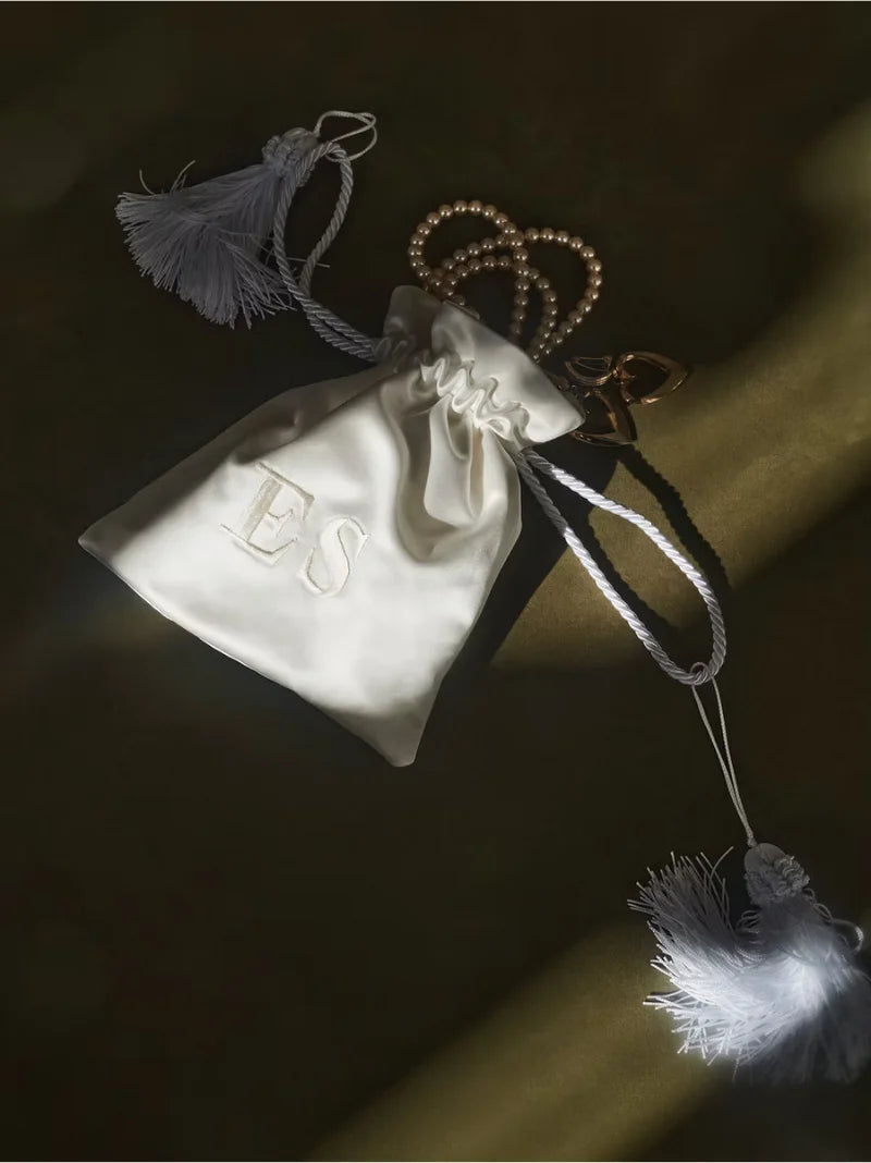 White Silk Satin Pouch Bag