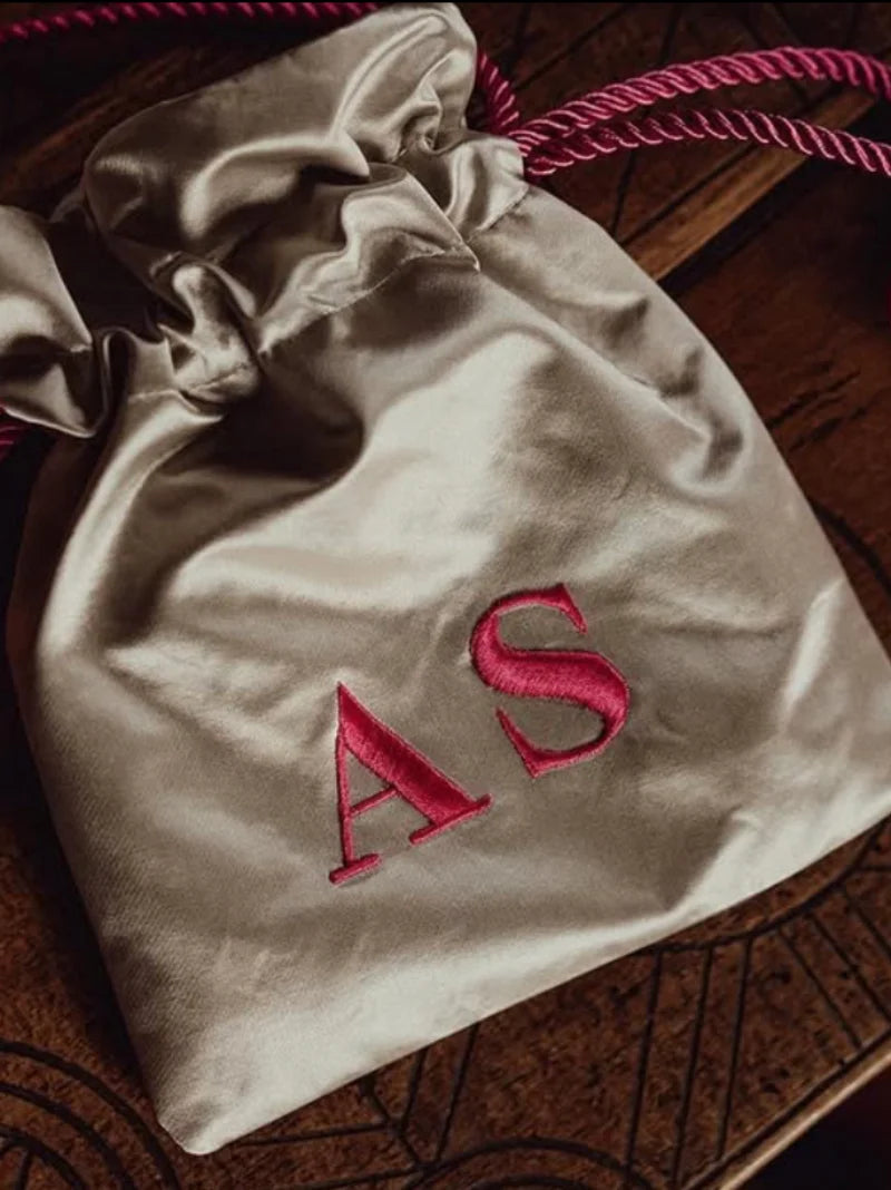 Sage and Red Silk Pouch Bag