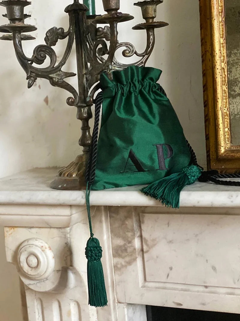 Emerald Green and Electric Blue Silk Pouch Bag