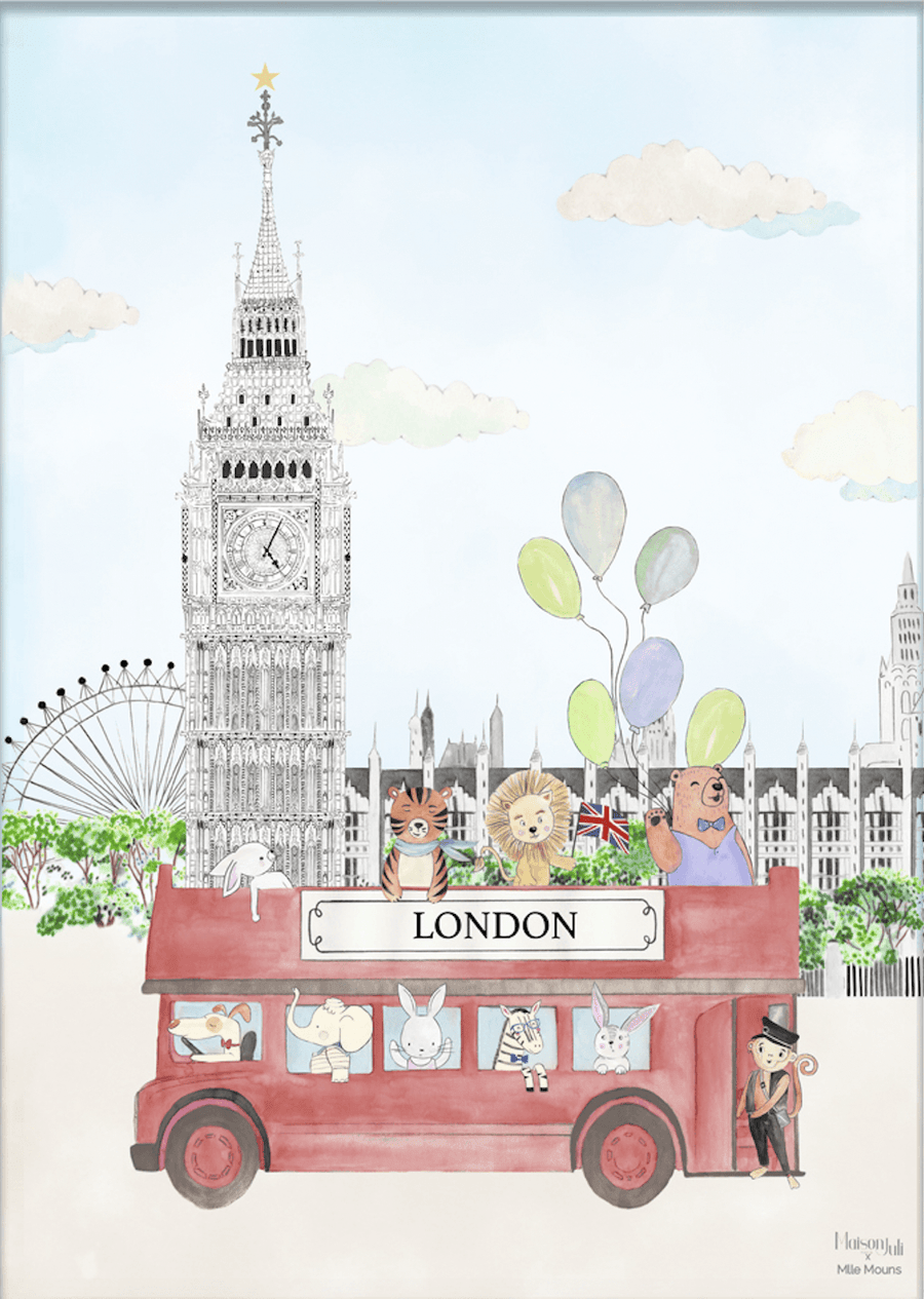 Personalised Animals at Big Ben Kids Art Print
