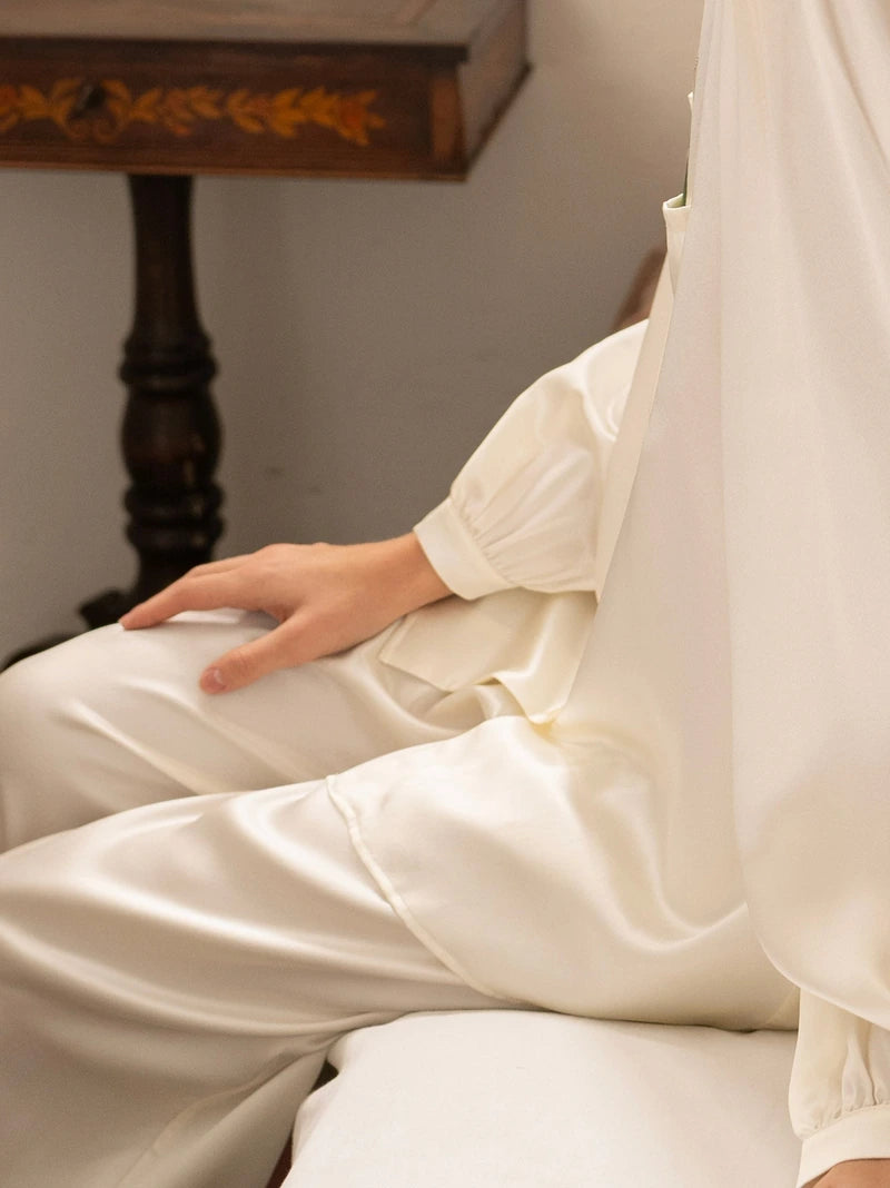 French Style Silk Long Pyjama Set