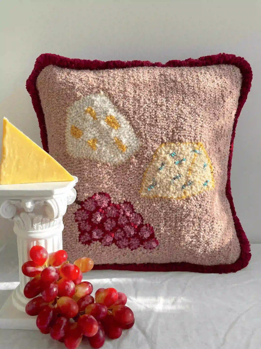 Cheese and Grapes Sequin Embroidered Cushion