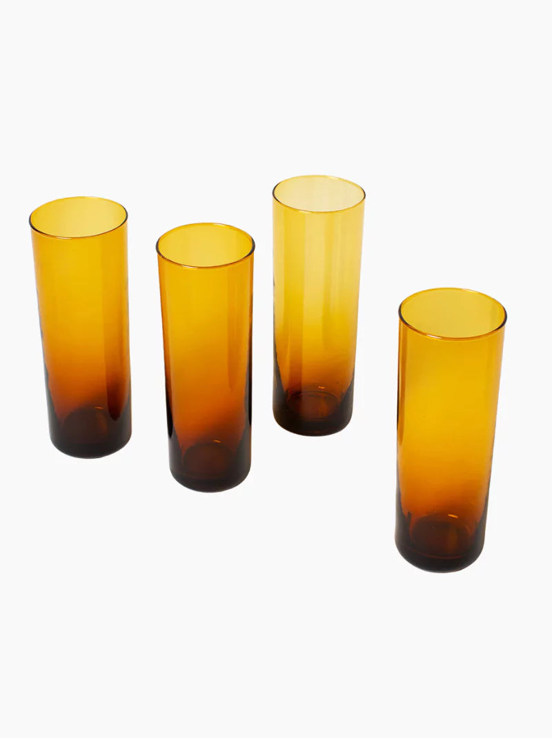 Amber Long Drink Glasses Set of 4