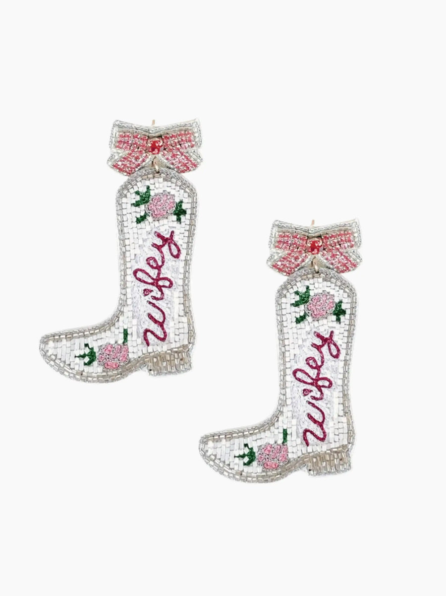 Floral Wifey Boot Earrings