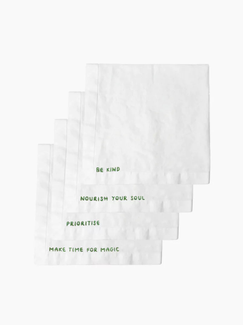 Green Gratitude Linen Napkins Set of 4