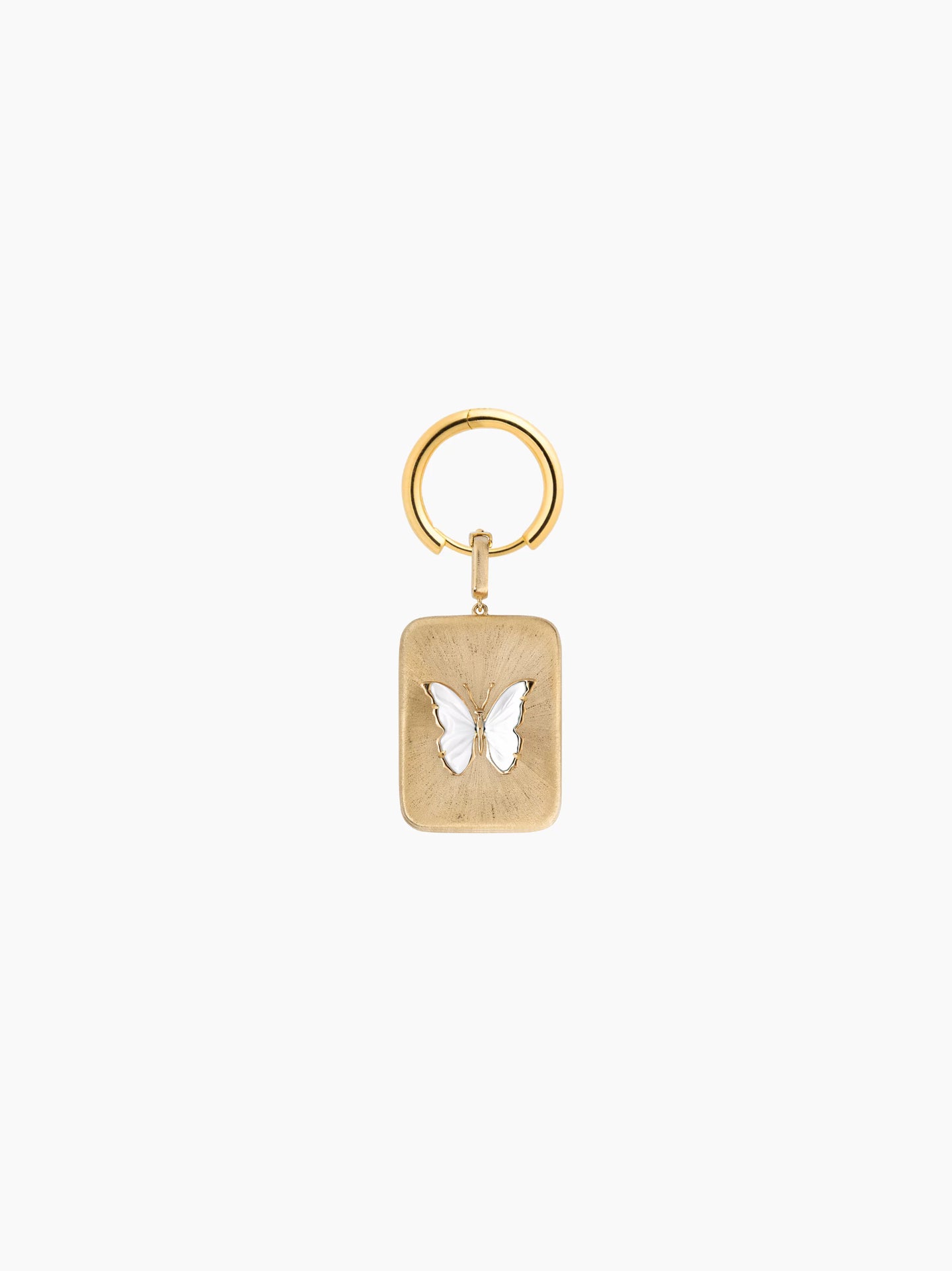 White Butterfly Gold Rectangle Charm