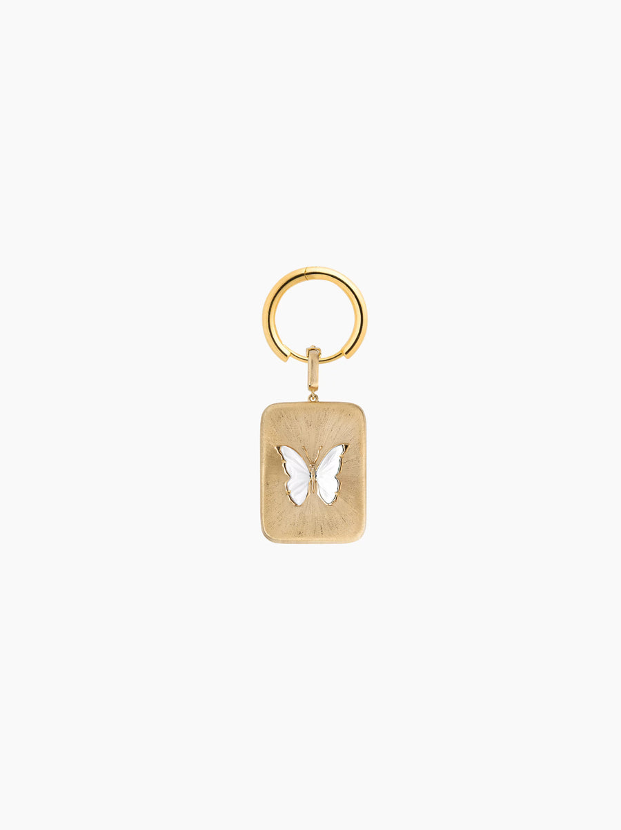 White Butterfly Gold Rectangle Charm