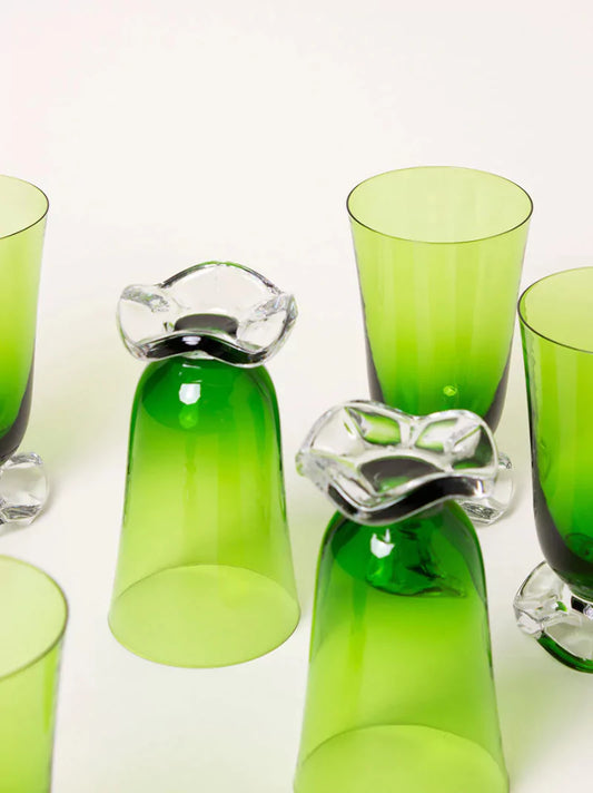 Green Handblown Glasses Set of 6