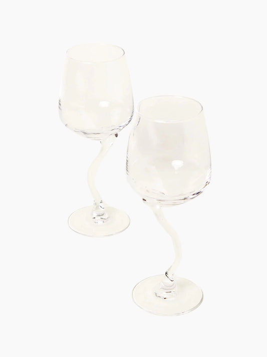 Curved Stem Wine Glasses Set of 2