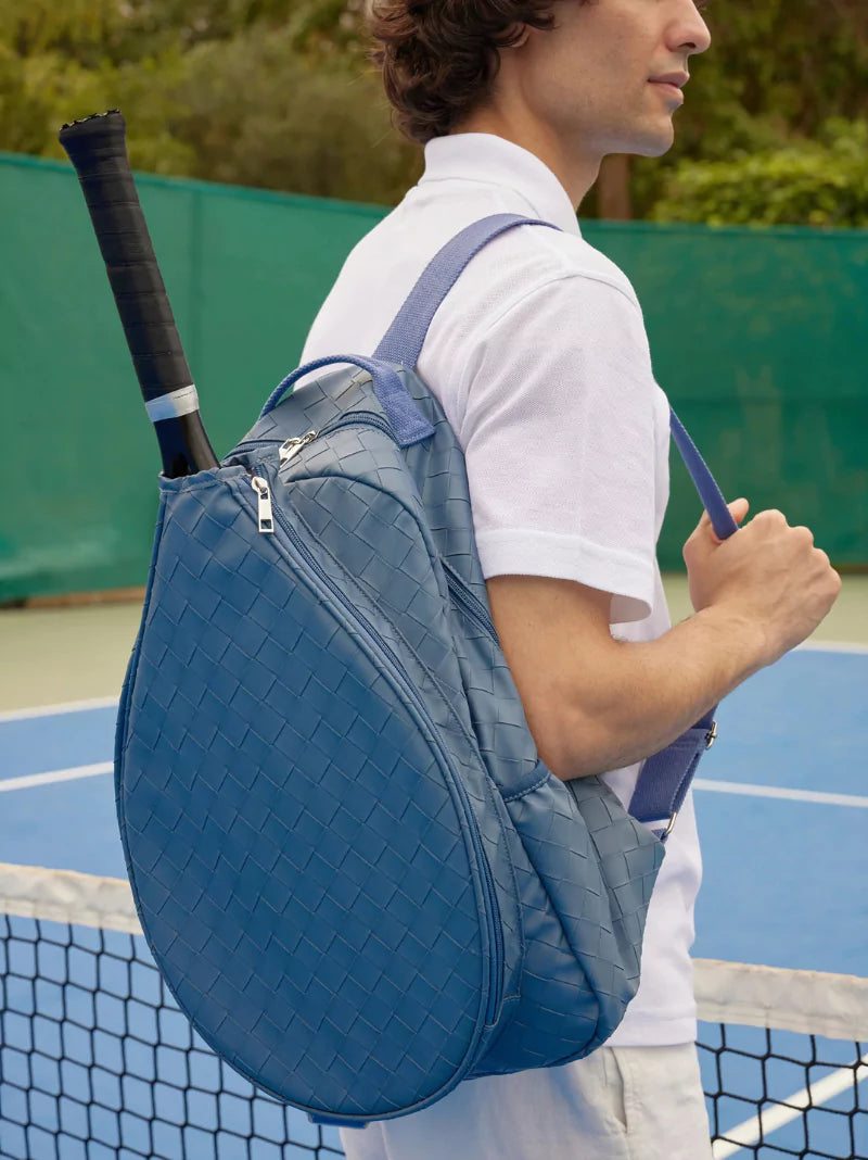 Blue Woven Leather Racket Backpack