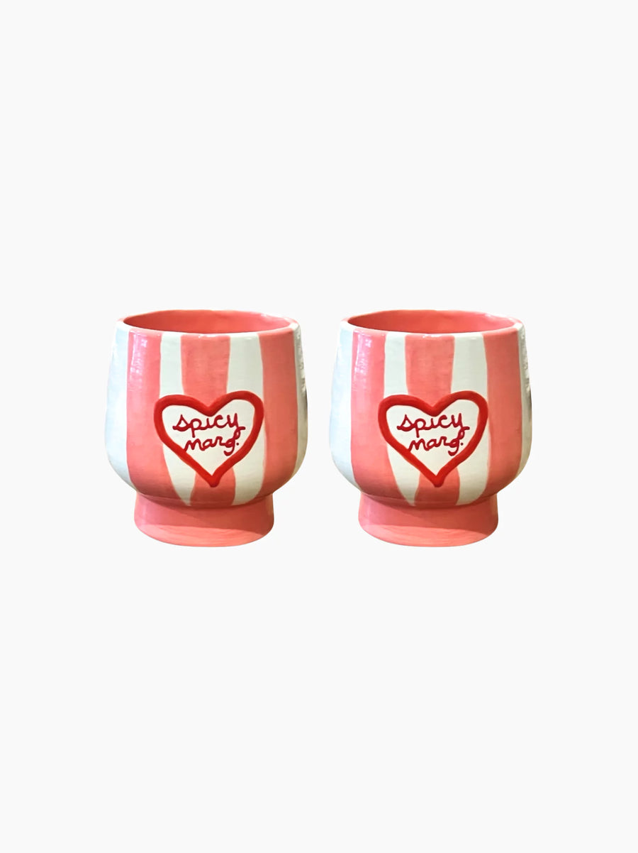Striped Spicy Marg Heart Cups Set of 2