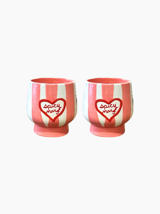 Striped Spicy Marg Heart Cups Set of 2