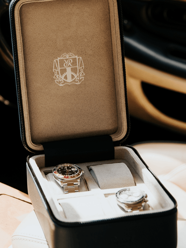 Black Leather Watch Zip Case