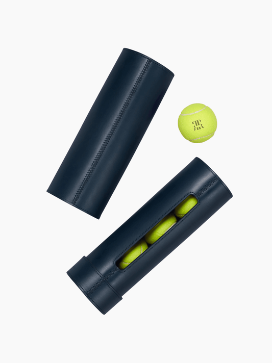 Leather Tennis Ball Holder in Blue