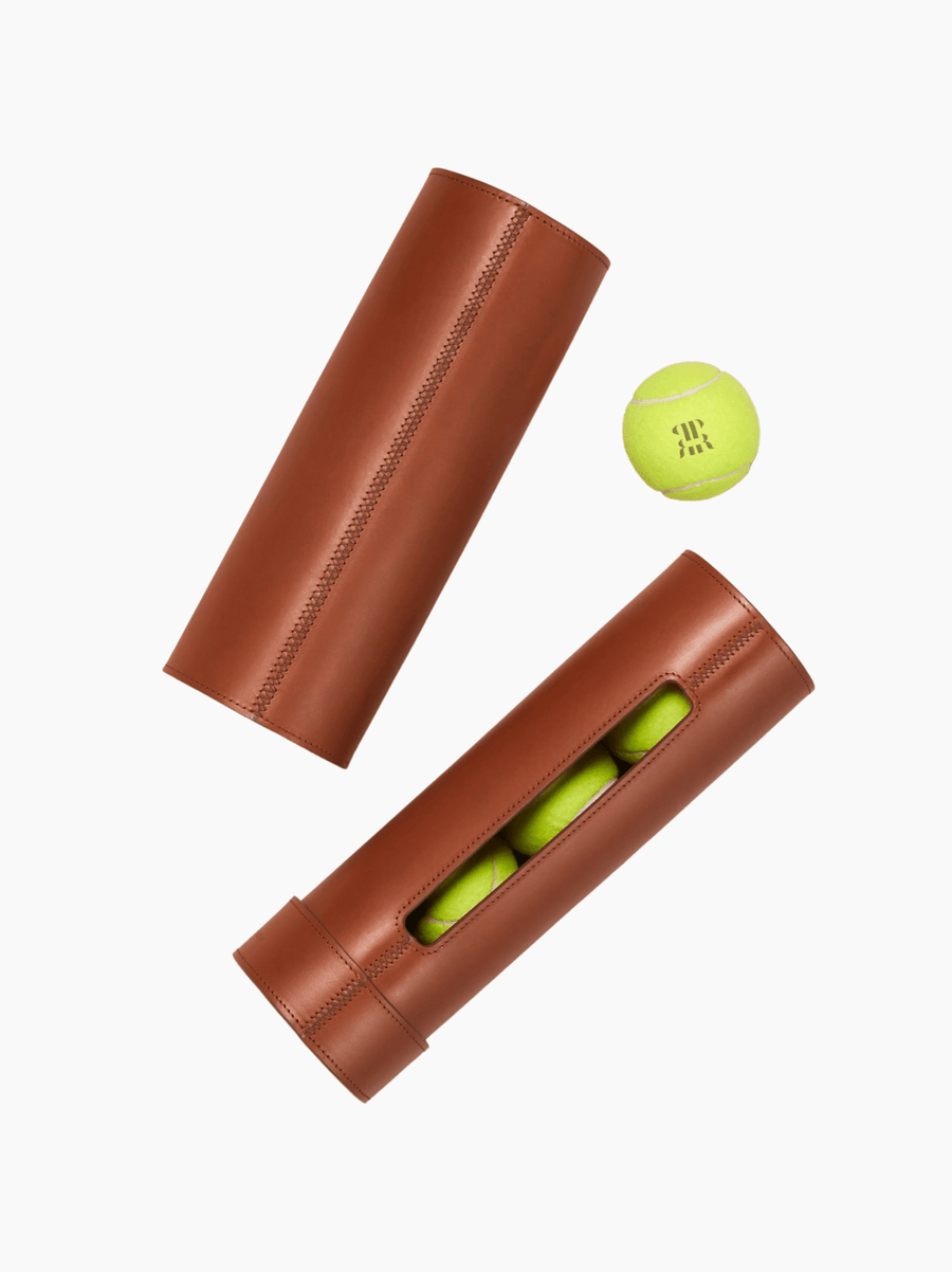 Leather Tennis Ball Holder in Tan