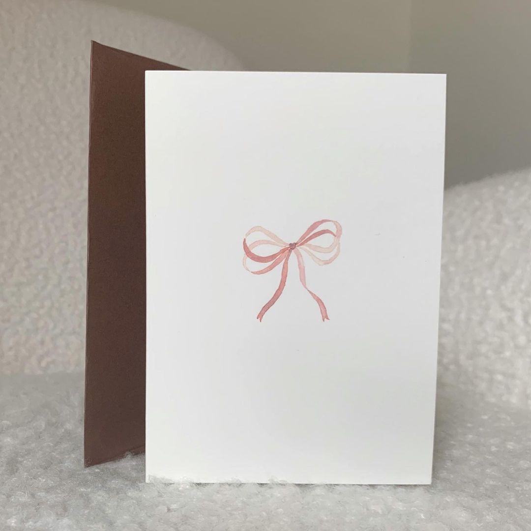 Pack of 5 Bow Ribbon Cards in Pink