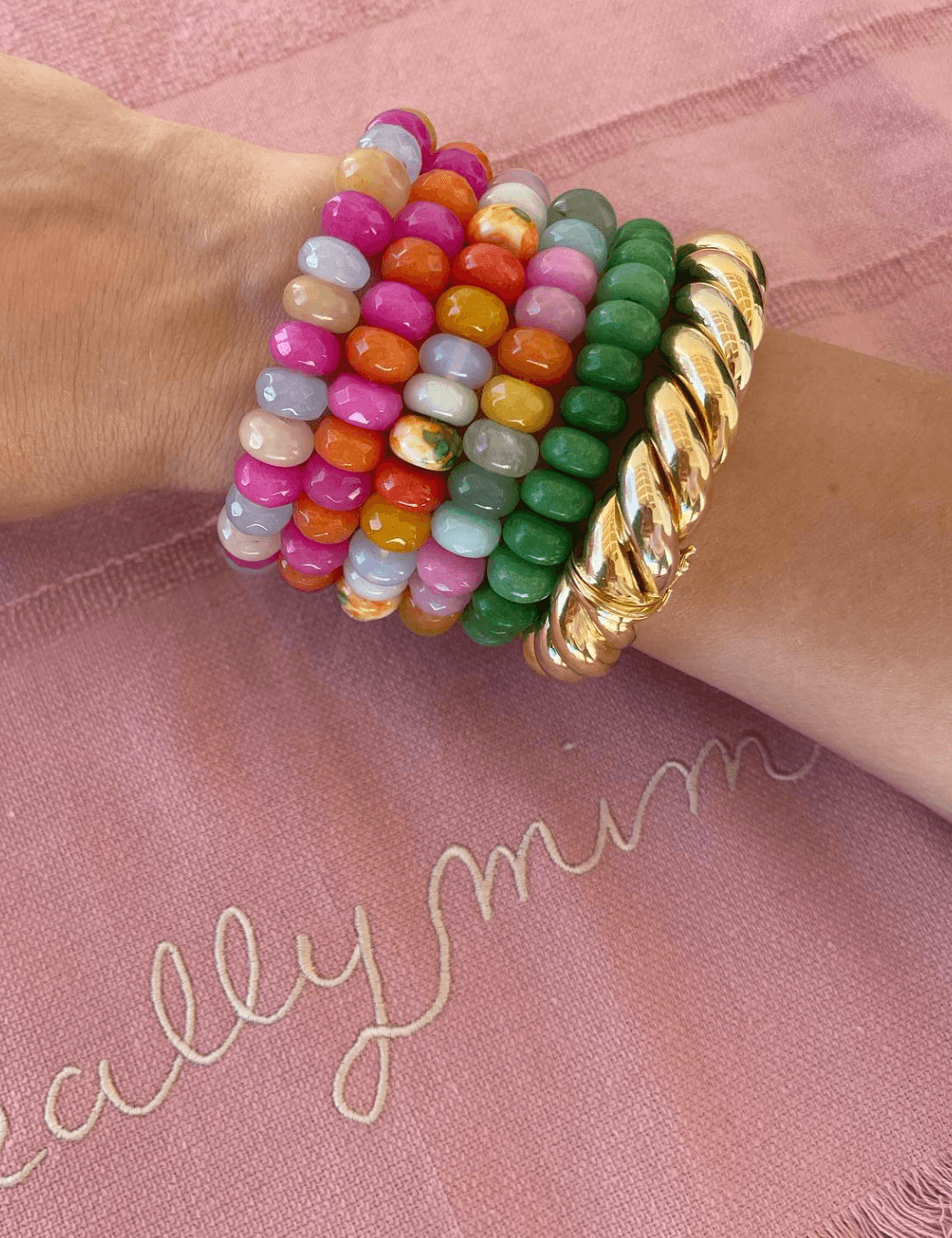 Pink and Orange Beaded Bracelet