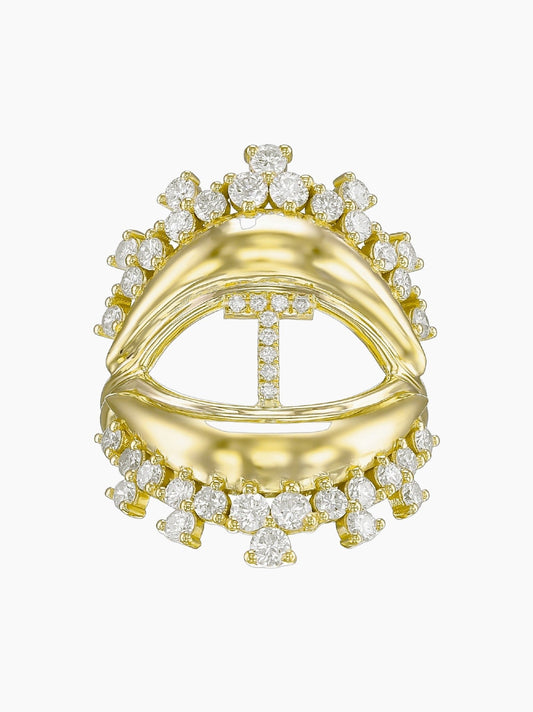 Raphaela Letter Diamond Bastet Ring in Yellow Gold