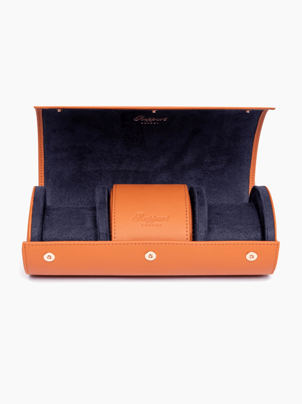 Tan Leather Three-Piece Watch Roll